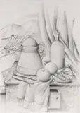 Fernando Botero, Natura morta con montagne, 1987, charcoal and pencil on paper
