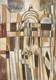 Franco Gentilini, Paesaggio veneziano, oil and mixed media on paper applicata on canvas