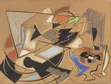 Gino Severini, Composizione astratta (Ritmo di oggetti), 1949, ink and pastelli on paper applicata on canvas