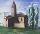 Chiesa e alberi di pioppo by Mario Sironi, 1928, oil on canvas, offered May 2017