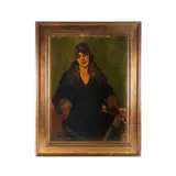 Francesco de Gregorio, Ritratto di donna con pelliccia, grande dipinto oil on panel