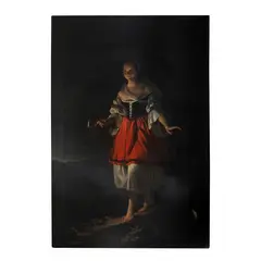 Clemente Alberi, Grande dipinto - "La saggezza e l’equilibrio", il quadro ritrae una giovane donna con in mano una lucerna mentre in equilibrio on di un muretto si muove verso