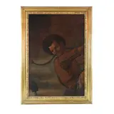 Salvator Rosa, Scuola romana - Figura di sgherro, dipinto oil on canvas raffigurante "figura di sgherro" di un possibile Cristo alla colonna. In cornice intagliata