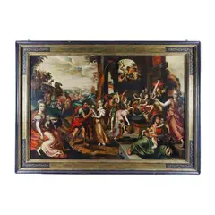 Maerten de Vos, Rebecca ed Eliezer al pozzo - Olio su tavola, dipinto oil on panel di rovere raffigurante "Rebecca ed Eliezer al pozzo". L'episodio rappresentato nel dipinto