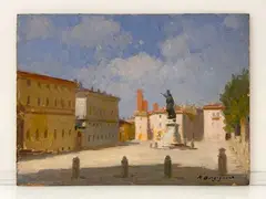 Romeo Borgognoni, Veduta di piazza con una statua