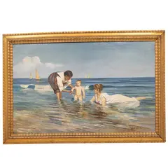 Raffaello Celommi, Donna Annunziata Cermignani in Michetti con il figlio Giorgio e la tata sulla battigia Francavilla al [..]