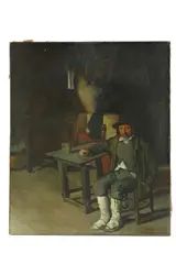 Teofilo Patini, Interno domestico con figura maschile seduta, 1888, teofilo Patini Interno domestico con figura maschile seduta oil on canvas