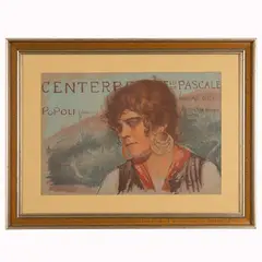 Centerbe F.lli Pascale. ritratto a mezzo busto di donna con grandi orecchini by Basilio Cascella, locandina pubblicitaria ca, offered Jun 2025