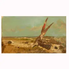 Tito Pellicciotti, Paesaggio marino con barche, Presenta in basso a sinistra T. Pellicciotti Cartiglio al retro Galleria la Barcaccia Galleria Russo Roma Piazza