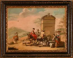 Paolo Monaldi, Incontro al fontanile, oil on canvas