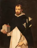 Giulio Cesare Bedeschini, San Domenico di Guzman stante a sorreggere il modello miniaturistico della chiesa di San Domenico in [..], oil on canvas