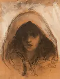Francesco Paolo Michetti, Figura di giovane donna con capo coperto da un velo, mixed media on paper