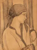 Figura di contadina di profilo con fazzoletto in testa by Italo De Sanctis, disegno, offered Sep 2024