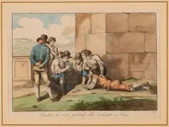 Comitiva di oziosi giocano alla zecchinetta in Roma by Bartolomeo Pinelli, Acquerellatura coeva, offered Sep 2024