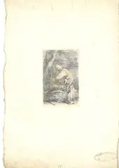 Salvator Rosa, Soldato seduto appoggiato allo scudo, Timbro ovale a sinistra in basso "Sopraintendenza Camerale
