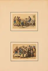 Bartolomeo Pinelli, Foglio a doppia incisione raffigurante:, 1) Trasteverini giocando alla ruzzica -