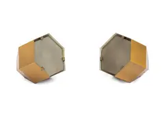 Pair of table lamps with hexagonal brass structure and satin glass diffusers. Model 2202 by Max Ingrand, Produced by Fontana Arte, offered May 2024
