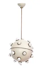Oscar Torlasco, Pendant lamp mod. 551 in enamelled metal, brass elements., Produced by Lumi