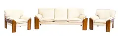 Mario Marenco, Lounge Furniture by Mobilgirgi consists of three-seater sofa and two armchairs with wooden frame and [..], Produced by Mobilgirgi