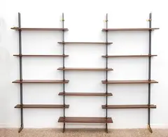 Lib2 bookcase with uprights in lacquered metal, brass and mahogany shelves by Ignazio Gardella, Produced by Azucena, offered May 2024