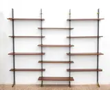 Ignazio Gardella, Lib2 bookcase with uprights in lacquered metal, brass and mahogany shelves