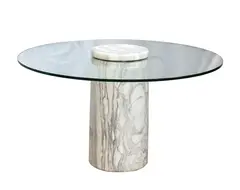 Angelo Mangiarotti, Castore table in white marble and glass top, Produced by Karakter