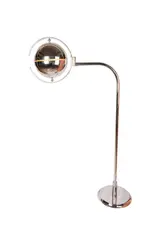 Goffredo Reggiani, Floor lamp in chromed metal with diffuser made of double adjustable semisphere, cm 170x90