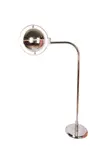 Goffredo Reggiani, Floor lamp in chromed metal with diffuser made of double adjustable semisphere