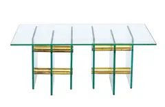 Pietro Chiesa, Coffee table, Solid glass structure with base composed of two glass elements and thick tubular brass