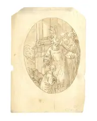 Donato Creti, Ovale con gran sacerdote, inchiostro bruno e biacca