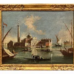 Giacomo Guardi, Veduta dell'Isola di San Giorgio Maggiore con la punta della Giudecca a Venezia, gondole e velieri, Corredata da expertise del prof. Giancarlo Sestrieri(