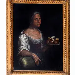 Pietro Bellotti, Fantesca che porge un piatto di funghi, oil on canvas