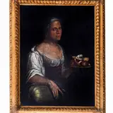 Pietro Bellotti, Fantesca che porge un piatto di funghi, oil on canvas