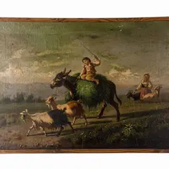 Antonio Milone, Dipinto raffigurante ragazzo su asino, oil on canvas