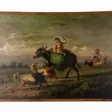 Antonio Milone, Dipinto raffigurante ragazzo su asino, oil on canvas