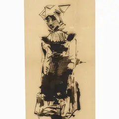 Luigi Conconi, Donna in veste tradizionale, inchiostro on paper