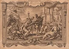 Allevia la pittura dalle tenebre by Annibale Carracci, iacentem Picturam Annibal Carraccius and. Teenbris. on. Lumino. Annuncio di restitutit et. Apollinis. AC PALLADIS., offered Oct 2022