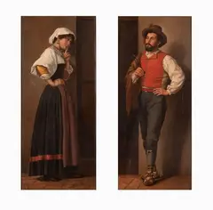 Aurelio Tiratelli, Coppia di dipinti raffiguranti figure di popolani romani