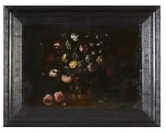 Margherita Caffi, Natura morta con cesto di fiori, oil on rame