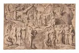Giovanni Jacopo Caraglio, Le Muse E Le Pieridi. La Sfida Delle Muse Contro Pieride Sul Parnaso, Guardata Da Apollo E Altre Divi [..], 1533, Incisione di Jacopo Caraglio (1500-1565)