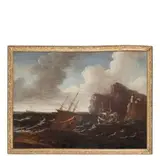 Francesco Borzone, Marina con vascelli, oil on canvas