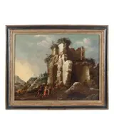 Antonio Travi, Paesaggio con figure, oil on canvas
