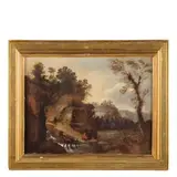 Pietro Montanini, Paesaggio con figure, oil on canvas