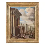 Ascanio Luciano, Capriccio architettonico con scena di mercato, oil on canvas