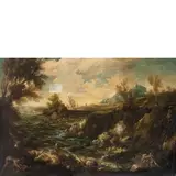 Antonio Francesco Peruzzini, Paesaggio con figure, oil on canvas
