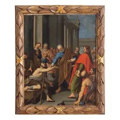 Nicolas Dorigny, San Pietro e San Giovanni Evangelista guariscono lo storpio, oil on copper