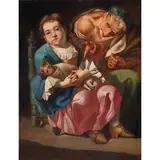 Gaspare Traversi, Bimba seduta con un gatto in grembo e una vecchia popolana, oil on canvas