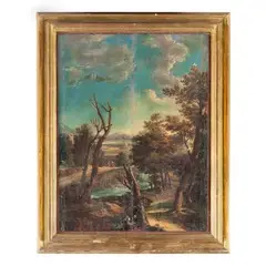 Paesaggio con bosco e fiume / Paesaggio con fiume, ponte e il Monte Soratte sullo sfondo by Paolo Anesi, offered Mar 2015