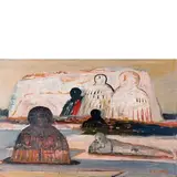 Salvatore Fiume, ISOLA DI STATUE, ANNI 60, oil on masonite