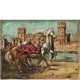 CAVALLI PRESSO UN CASTELLO, 1958 by Giorgio de Chirico, oil on canvas, offered Jun 2015